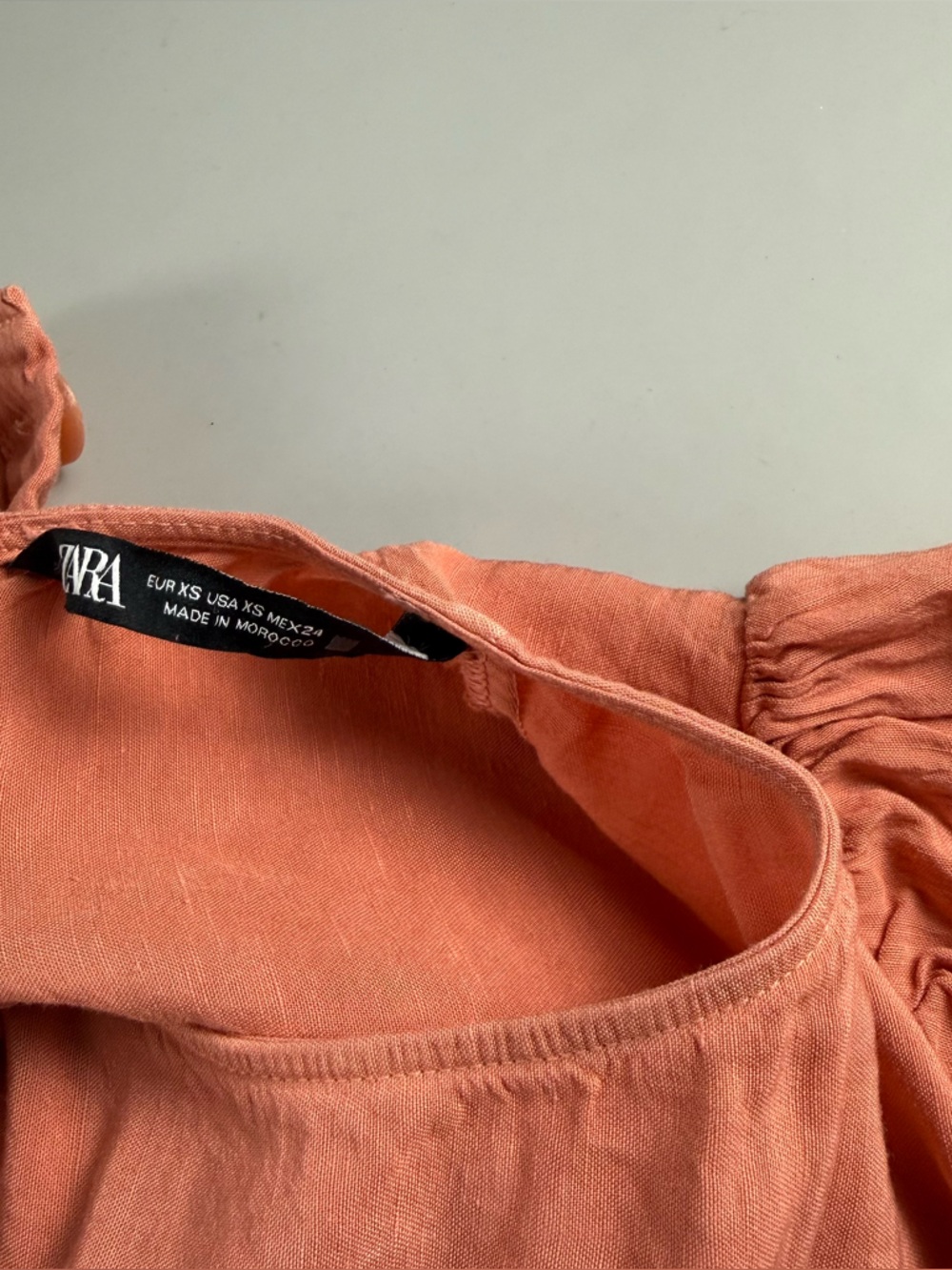 Zara Linen Blend Cutout Midi Dress Peach Coral Puff Sleeve XS - Picture 7 of 11
